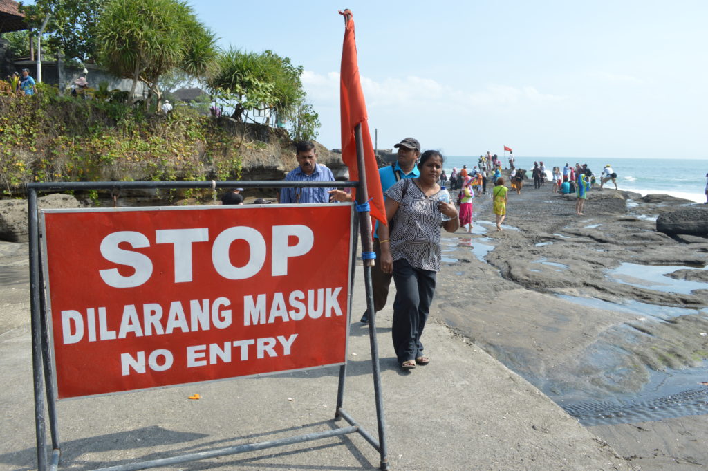 Warning signs at Tanah Lot