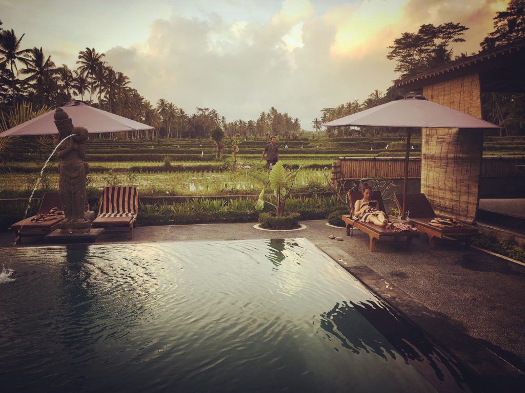 Relaxing at sunset at Pajar house swimming pool